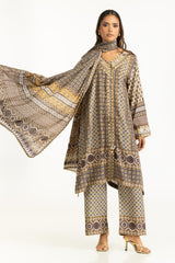 UAE-3PC Printed Rawsilk Embroidered Suit IUSTKSD-1088