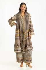 UAE-3PC Printed Rawsilk Embroidered Suit IUSTKSD-1088