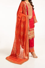 UAE-3PC Raw Silk Embroidered Suit IUSTKSD-738