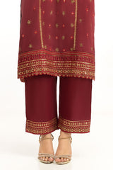 UAE-3PC Raw silk Embroidered Suit IUSTKSD-875