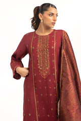 UAE-3PC Raw silk Embroidered Suit IUSTKSD-875