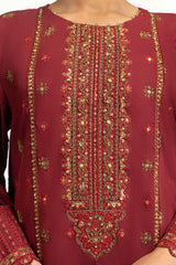 UAE-3PC Raw silk Embroidered Suit IUSTKSD-875