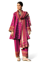 UAE-3 Piece Embroidered Lawn Suit with Gold and Lacquer Printed Chiffon Dupatta and Dyed Trouser BM-62027