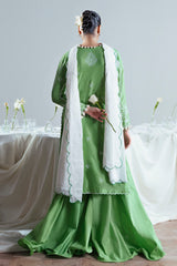 UAE-3 Piece Embroidered Lawn Suit with Neckline, Bunches and Silk Dupatta FE-52177