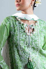 UAE-3 Piece Embroidered Lawn Suit with Neckline, Bunches and Silk Dupatta FE-52177