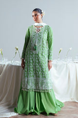 UAE-3 Piece Embroidered Lawn Suit with Neckline, Bunches and Silk Dupatta FE-52177