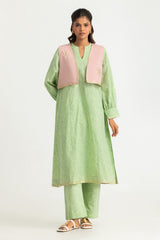 UAE- Cambric Block Printed Co-Ord Set With Waistcoat