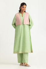 UAE- Cambric Block Printed Co-Ord Set With Waistcoat