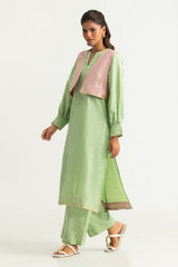 UAE- Cambric Block Printed Co-Ord Set With Waistcoat