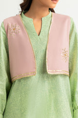 UAE- Cambric Block Printed Co-Ord Set With Waistcoat