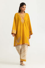 UAE-Cambric Embroidered Shirt And Block Printed Trouser