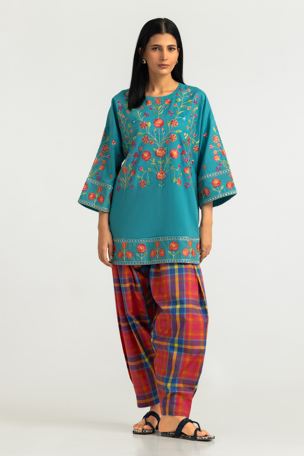 UAE-Cambric Embroidered Shirt And Printed Trouser