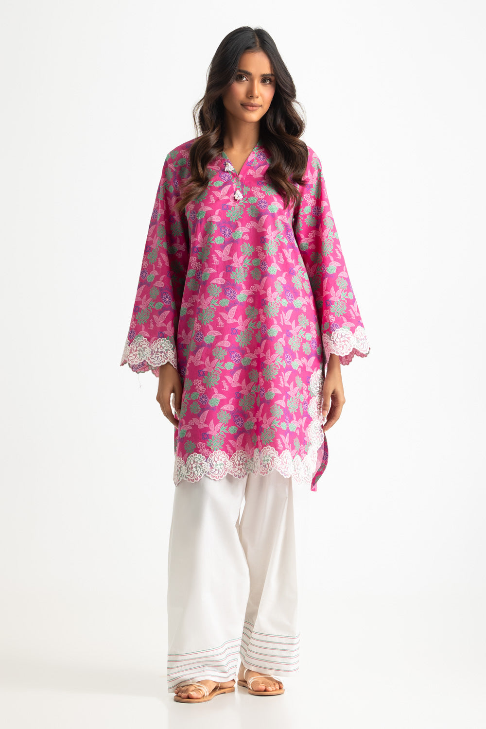 UAE- Cambric Printed Co-Ord Set With Embroidered