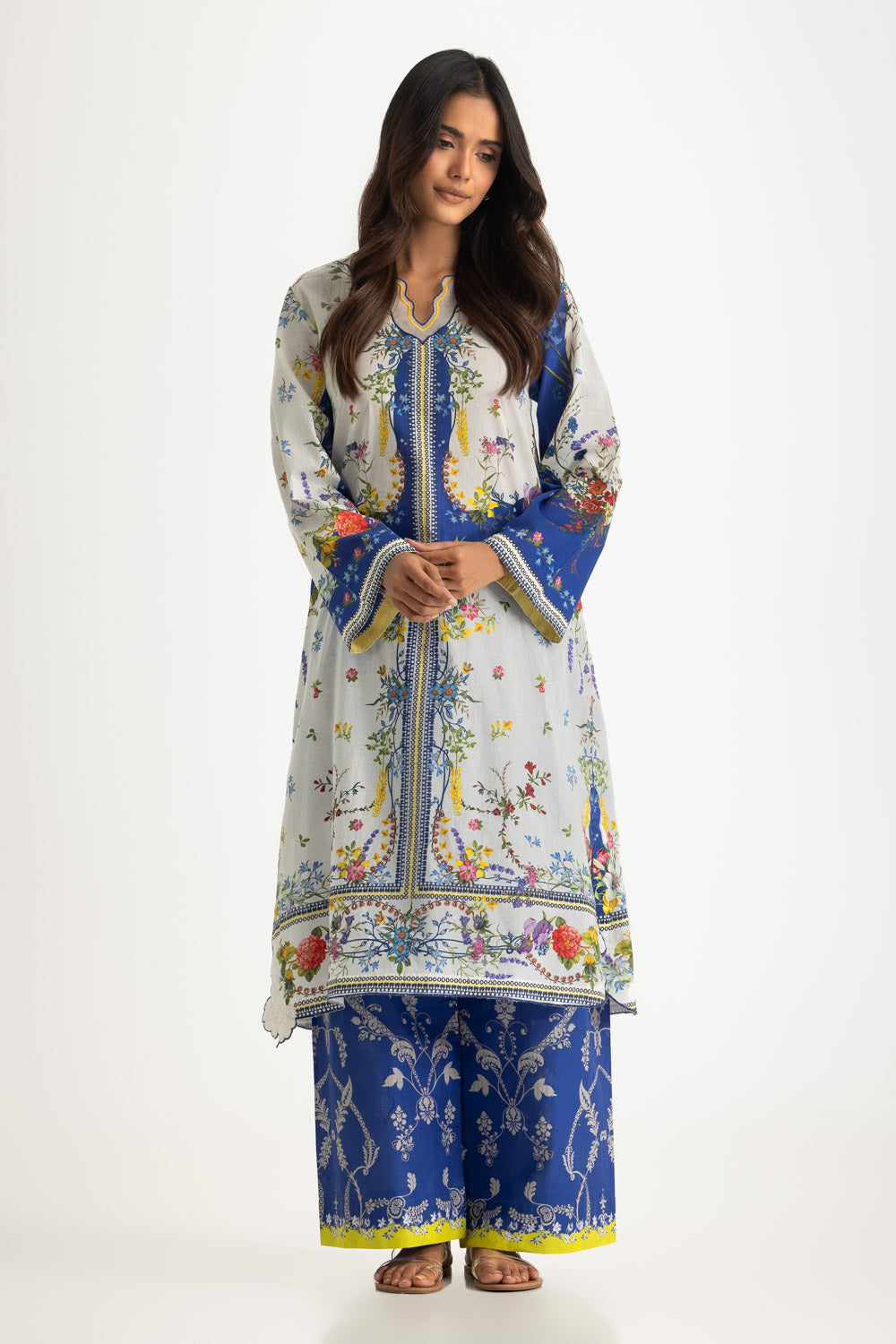 UAE- Cambric Printed Co-Ord Set With Embroidered