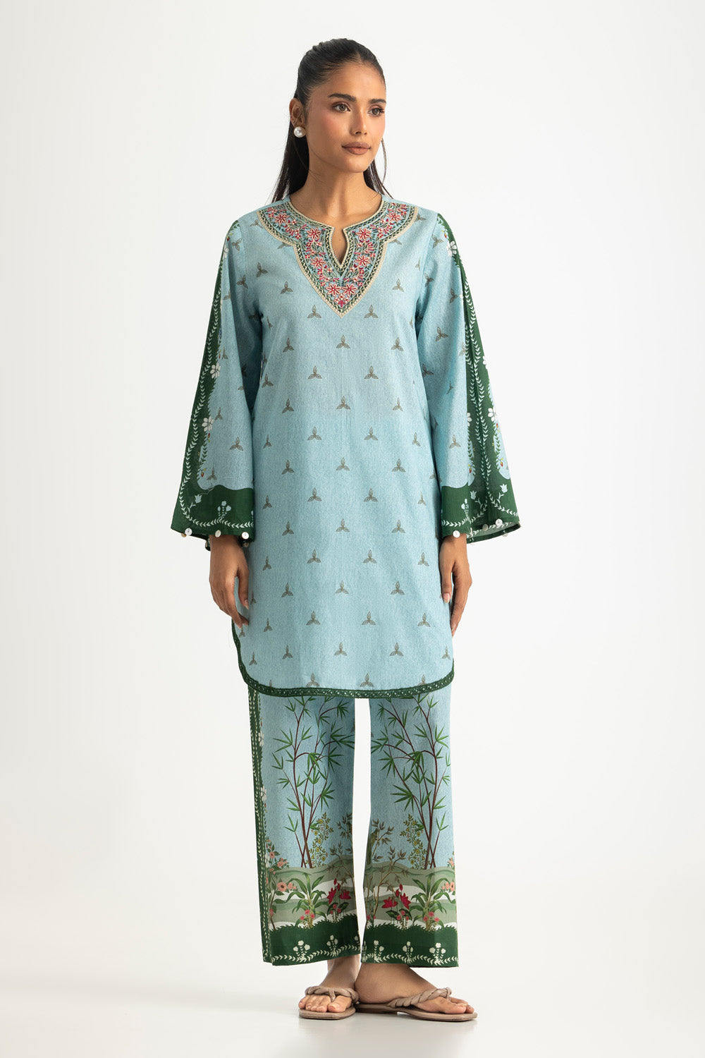 UAE- Cambric Printed Co-Ord Set With Embroidered