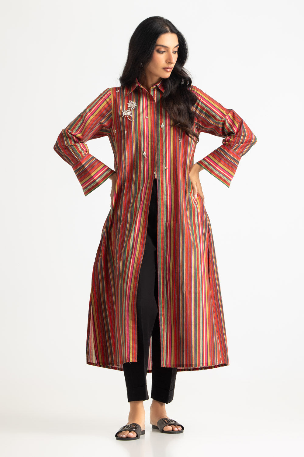 UAE- Cambric Printed Embellished Shirt