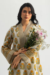 UAE-Cambric Printed Shirt And Gharara With Embroidered