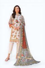 UAE-3 Piece Printed Lawn suit with Chiffon Dupatta