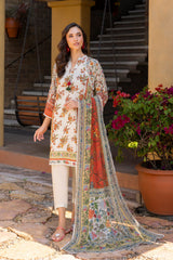UAE-3 Piece Printed Lawn suit with Chiffon Dupatta