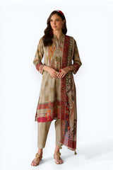 UAE-3 Piece Printed Lawn suit with Chiffon Dupatta