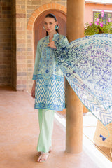 UAE-3 Piece Printed Lawn suit with Chiffon Dupatta