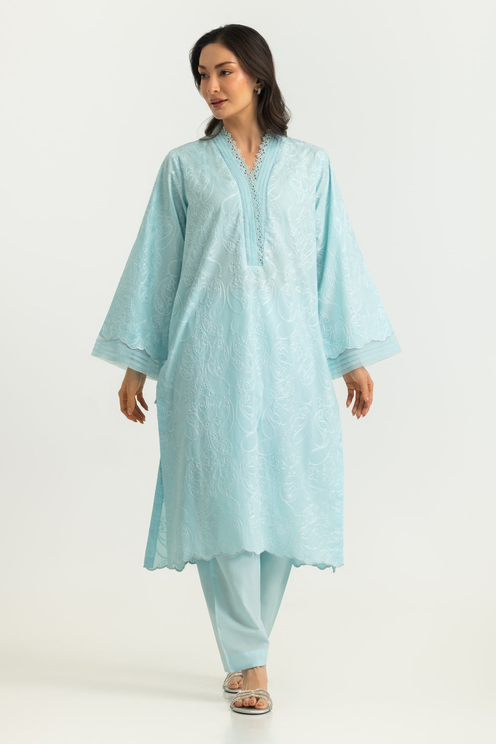 UAE-Cotton Embroidered Shirt And Dyed Shalwar