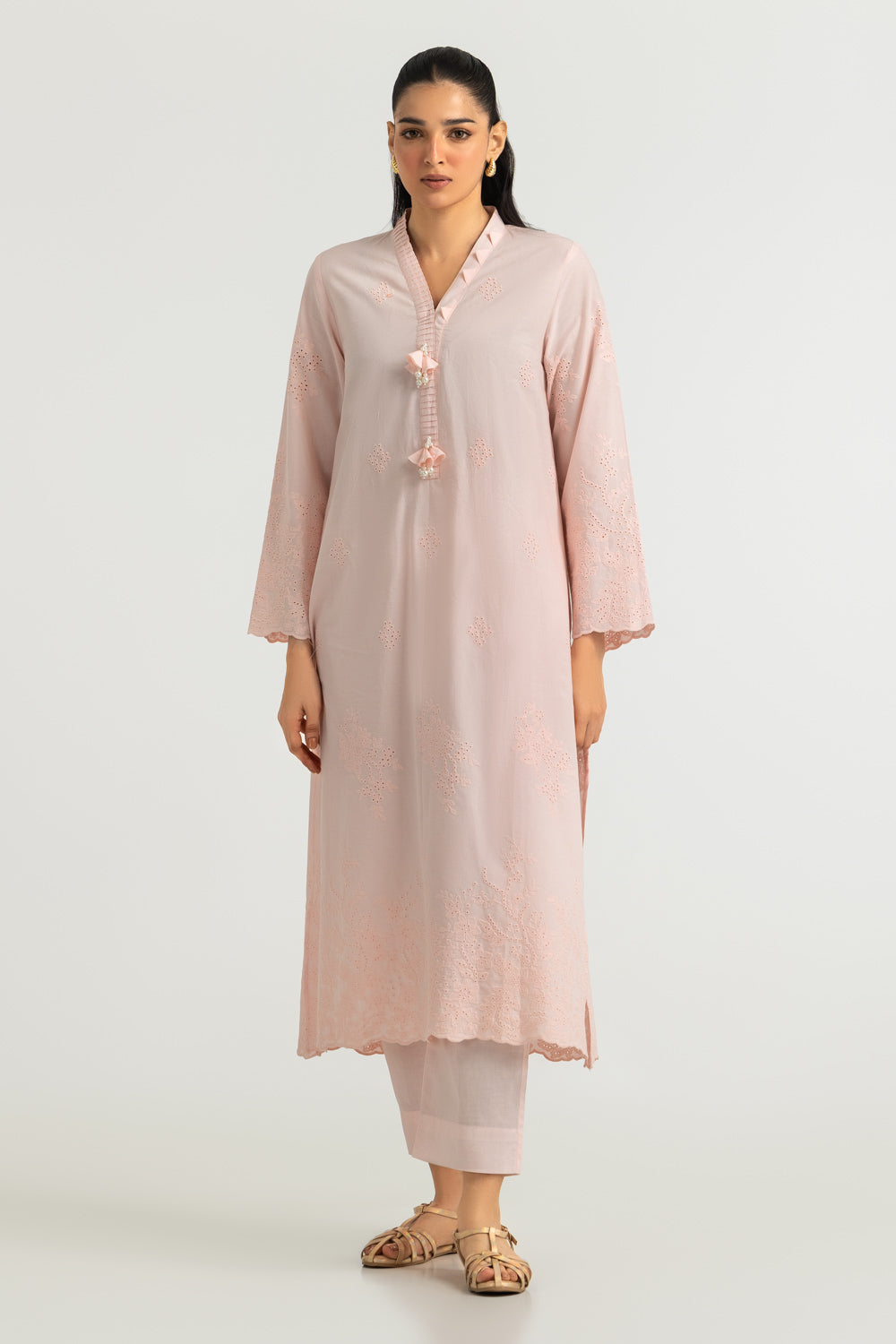 UAE-Cotton Embroidered Shirt And Dyed Trouser