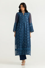 UAE-Cotton Net Embroidered Shirt And Dyed Trouser