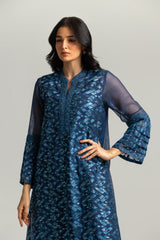 UAE-Cotton Net Embroidered Shirt And Dyed Trouser