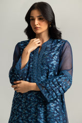 UAE-Cotton Net Embroidered Shirt And Dyed Trouser