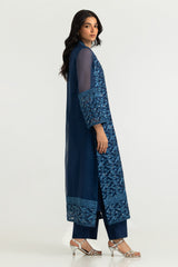 UAE-Cotton Net Embroidered Shirt And Dyed Trouser