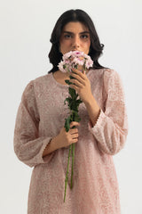 UAE-Cotton Net Embroidered Shirt And Dyed Trouser