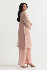 UAE-Cotton Net Embroidered Shirt And Dyed Trouser
