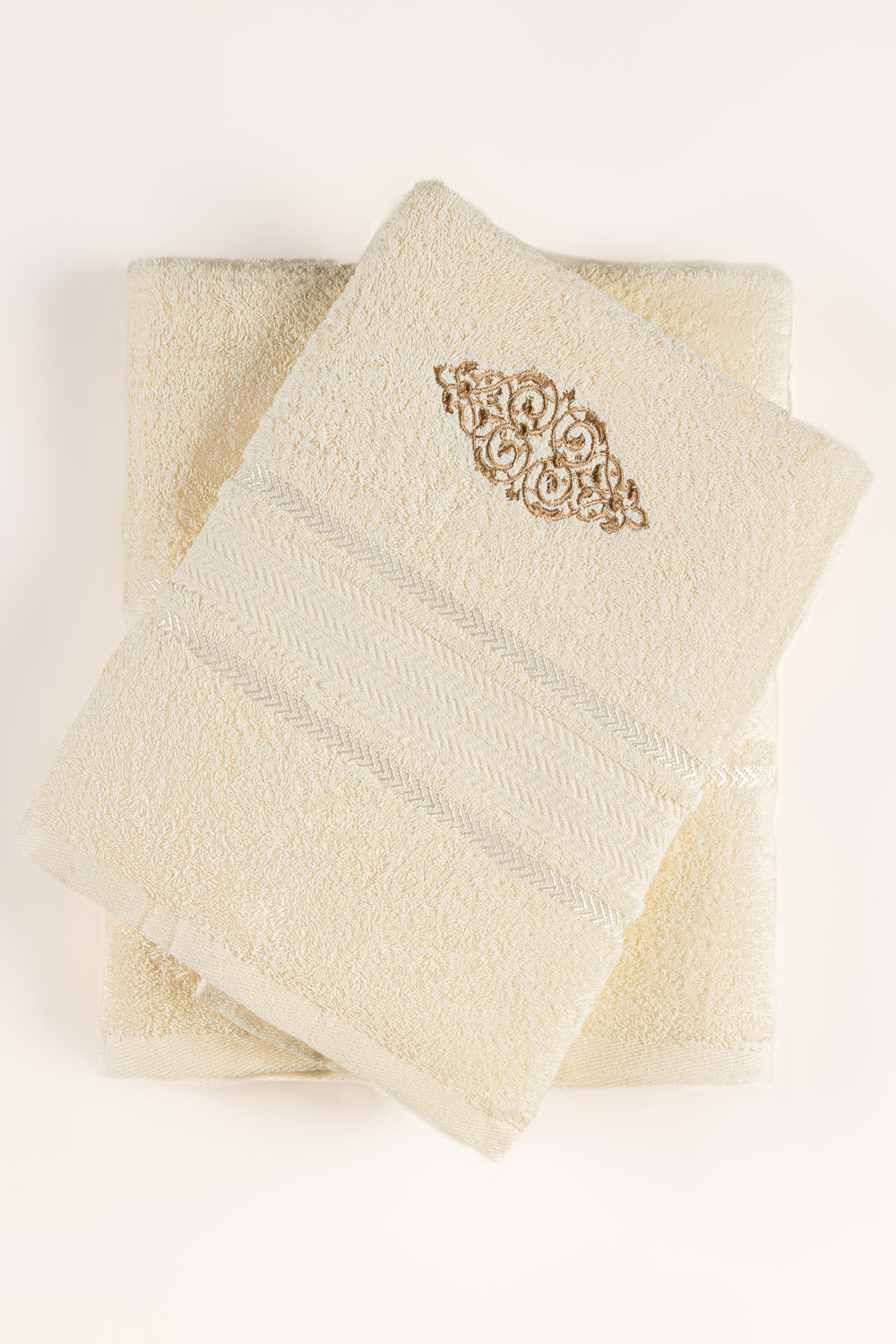 UAE-Cream Embroidered Towel