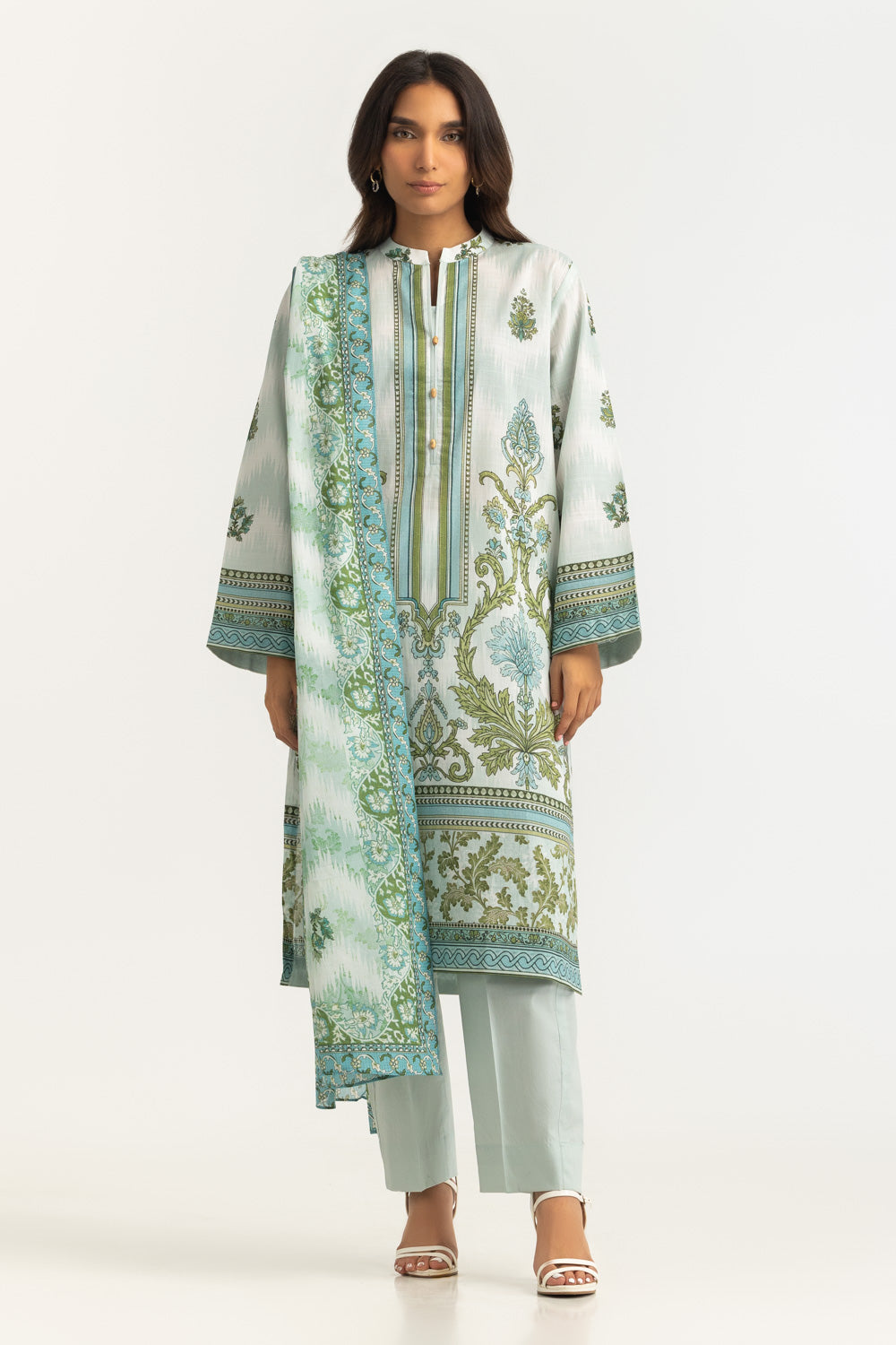 UAE-Cross Hatch Printed Shirt And Dupatta