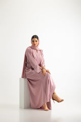 UAE- Crushed Satin Abaya With Dyed Scarf