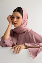 UAE- Crushed Satin Abaya With Dyed Scarf