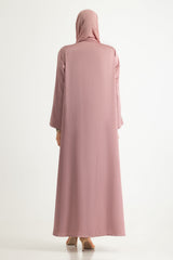 UAE- Crushed Satin Abaya With Dyed Scarf