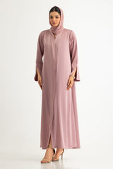 UAE- Crushed Satin Abaya With Dyed Scarf