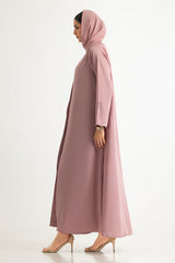 UAE- Crushed Satin Abaya With Dyed Scarf