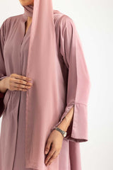 UAE- Crushed Satin Abaya With Dyed Scarf