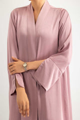 UAE- Crushed Satin Abaya With Dyed Scarf