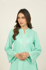 UAE- Dobby Embroidered Shirt And Cambric Trouser