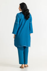 UAE- Dobby Embroidered Shirt And Dyed Trouser