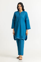 UAE- Dobby Embroidered Shirt And Dyed Trouser