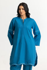 UAE- Dobby Embroidered Shirt And Dyed Trouser