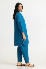 UAE- Dobby Embroidered Shirt And Dyed Trouser
