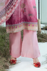 UAE-3 Piece Printed Monar Slub Suit with Handwork and Khaddi Net Dupatta FE-52072
