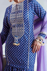 UAE-3 Piece Embroidered Gold Printed Lawn Suit with Silk Dupatta FE-52063