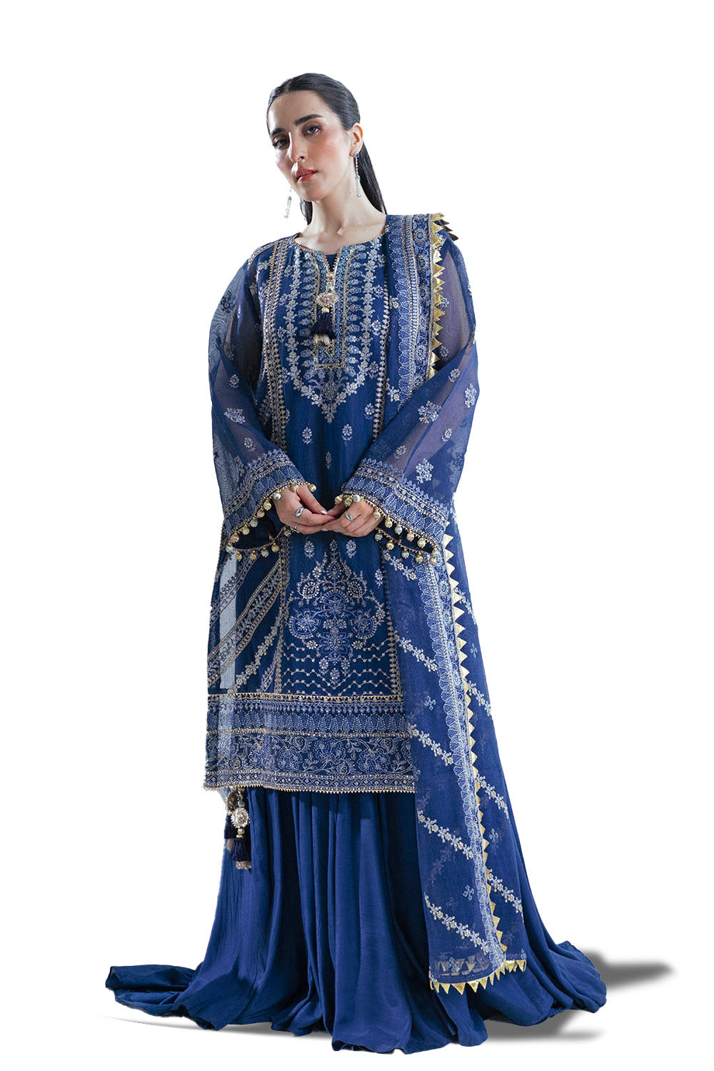 UAE-3 Piece Embroidered Cotton Net Suit with Raw Silk Trouser FE-52163
